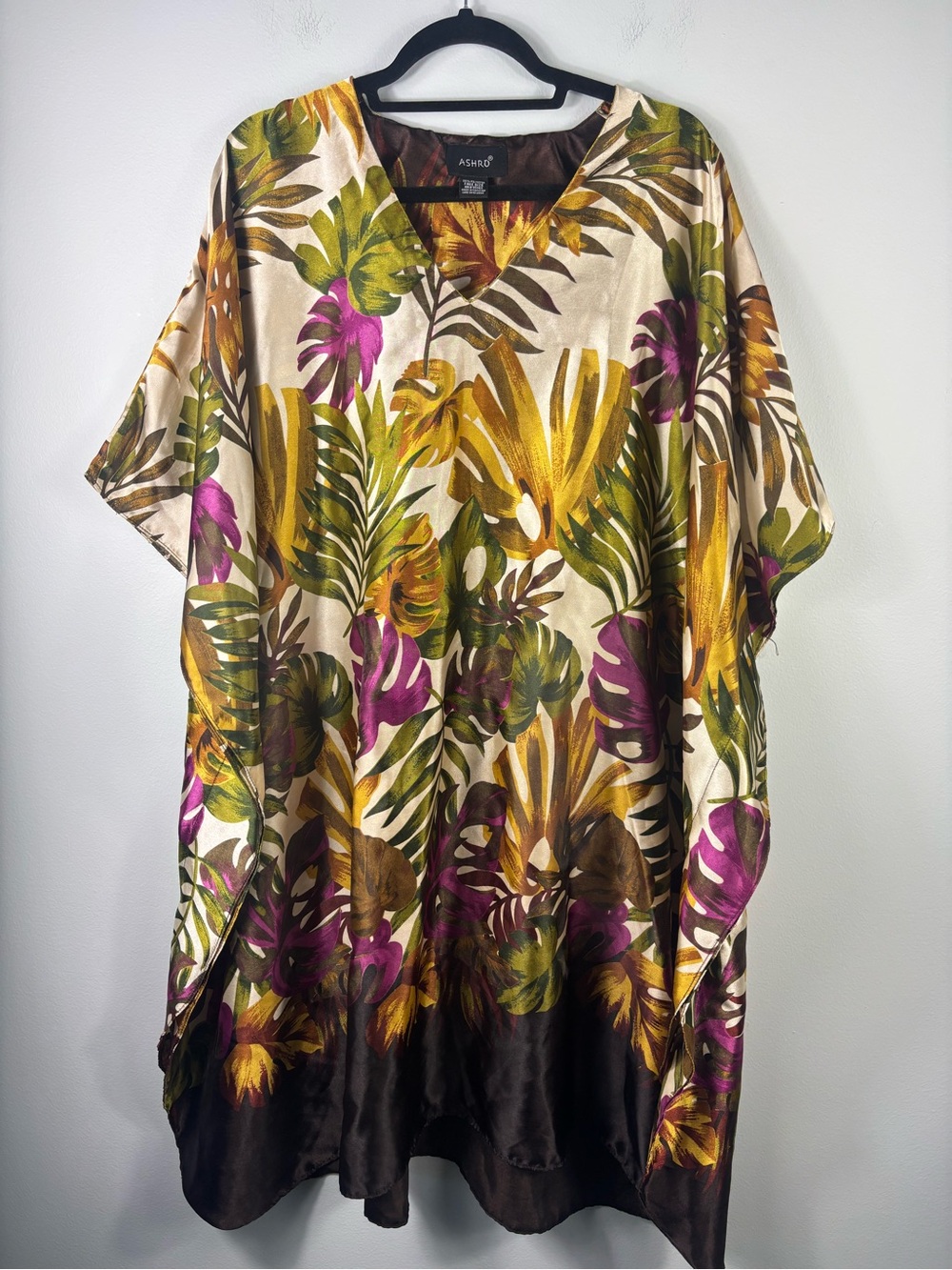 Ashro Kaftan Silky Dress Tropical Print One Size